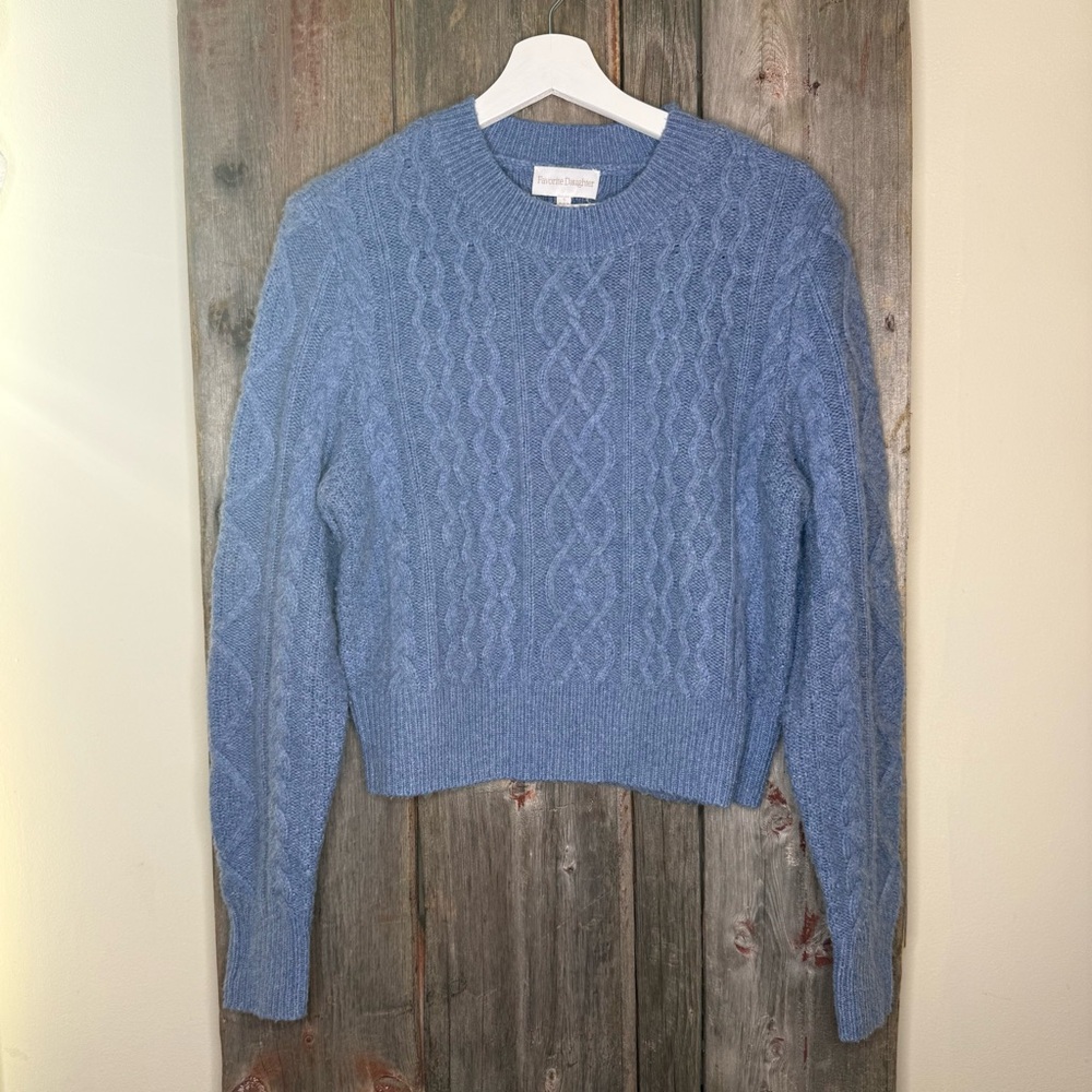 Favorite Daughter Wool and Cashmere Blend Cable Knit Sweater Light Blue size S - Picture 2 of 12